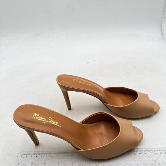 Milooey shoes Open Peep Toe Mules for Women Stiletto High Heels Brown - Picture 3 of 7